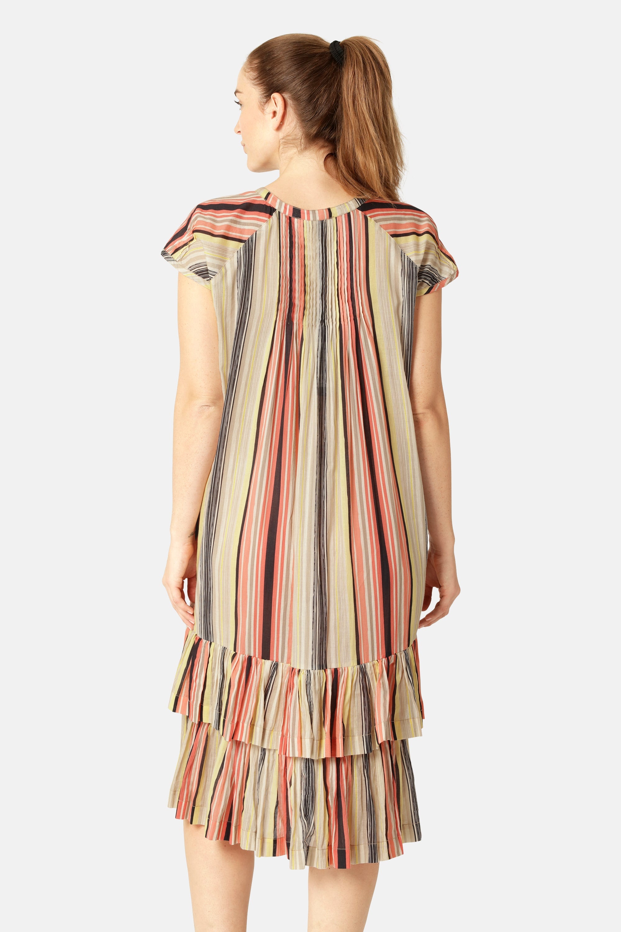Lang Kjole med Korte Ermer Pintuck - Red Organic Stripe